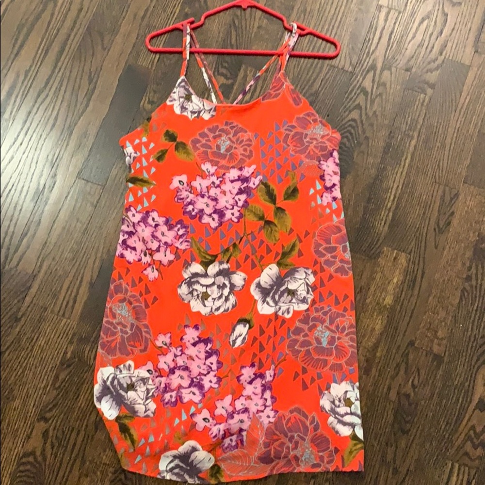 Floral red dress with cross back